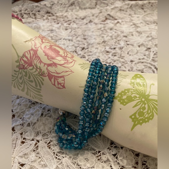 MAGNETIC CLASP Bracelet 5 Strands Dk TURQUOISE AB Austrian Crystals 7 1/2” NWT - Picture 14 of 14